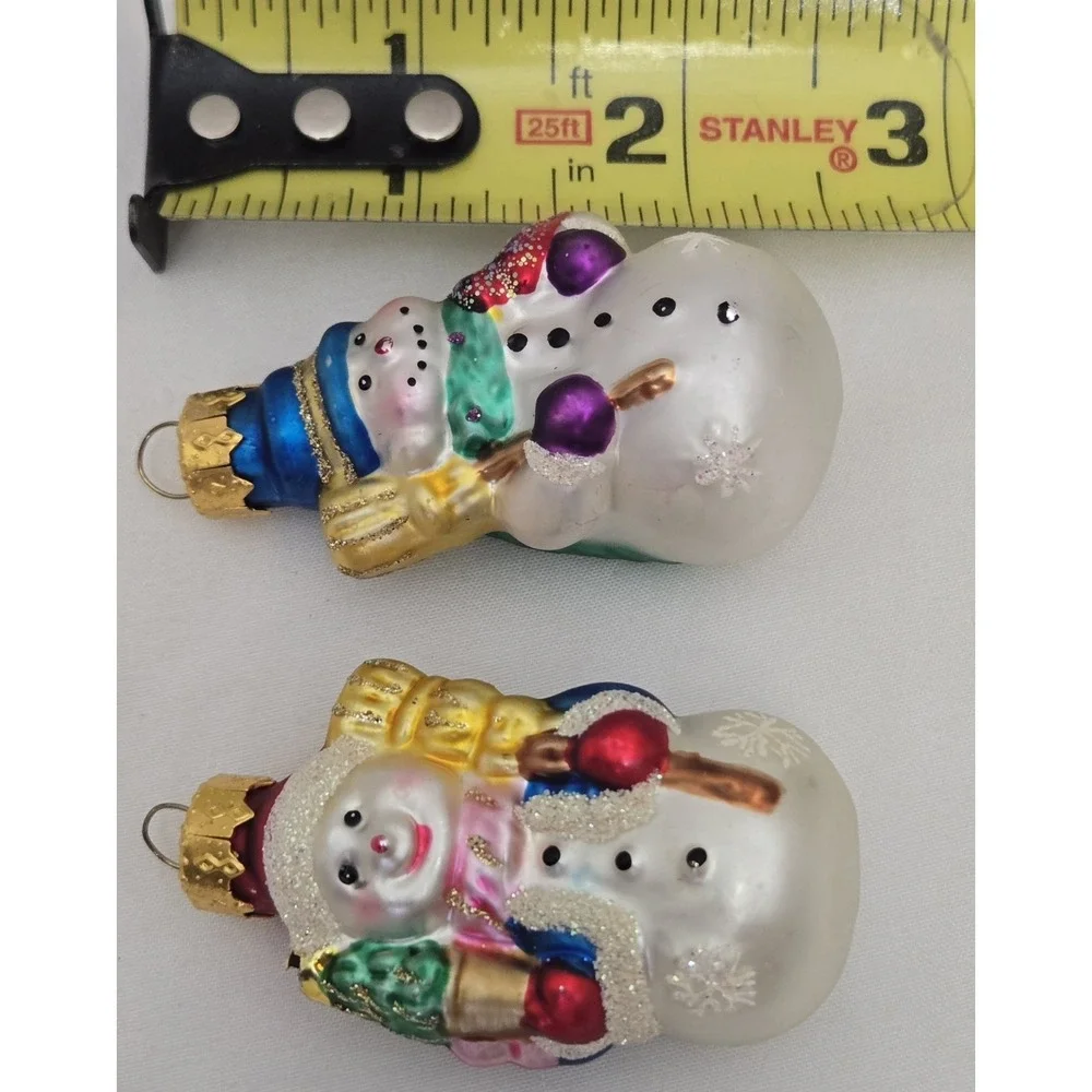 Lot/2 Vintage Unique Treasures Blown Glass Snowman Christmas Ornaments Glitter